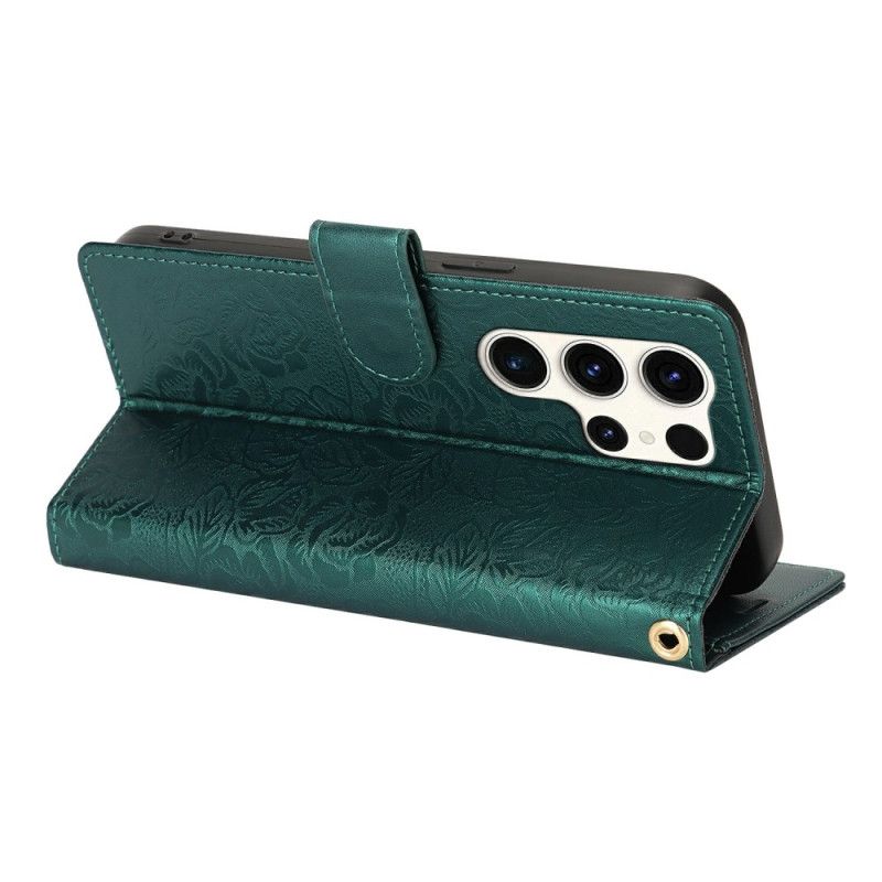 Δερματινη Θηκη Samsung Galaxy S25 Ultra 5g Φλοράλ Εκτύπωση Με Λουράκι