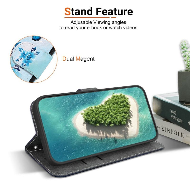 Δερματινη Θηκη Samsung Galaxy S26 Μπλε Πεταλούδες Και Λουλούδια Σιλικόνης