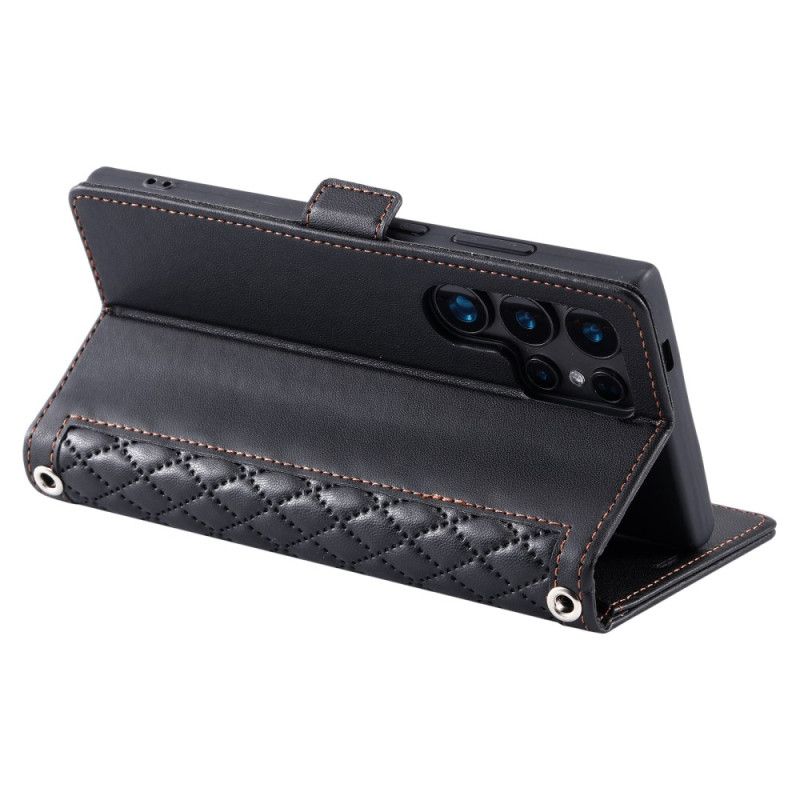 Δερματινη Θηκη Samsung Galaxy S26 Ultra Καπιτονέ Με Λουρί Σιλικόνης