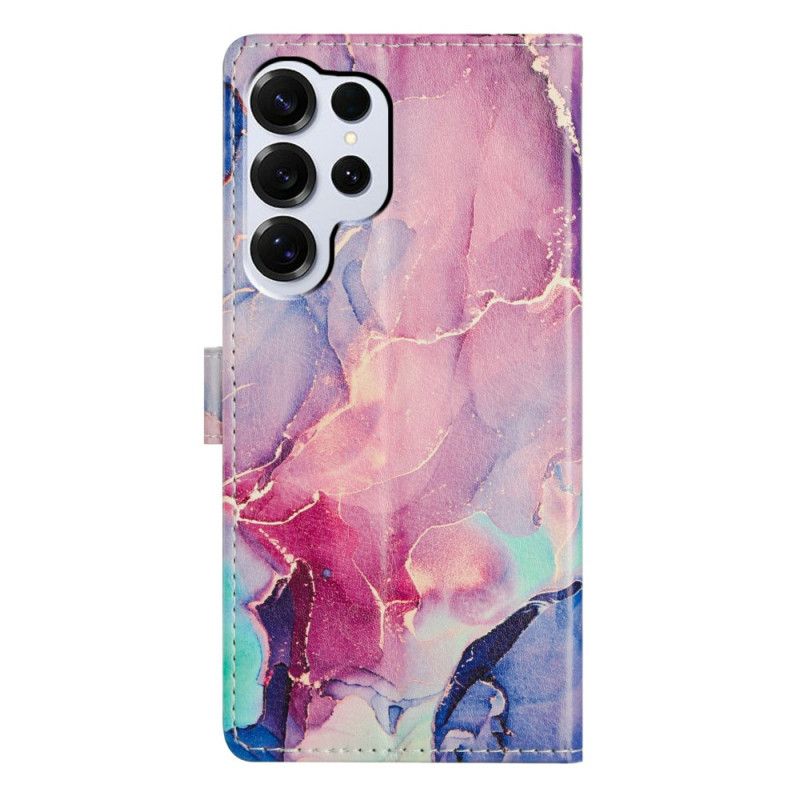 Δερματινη Θηκη Samsung Galaxy S26 Ultra Πράσινο Και Ροζ Μάρμαρο