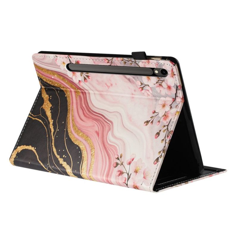 Δερματινη Θηκη Samsung Galaxy Tab S10 Fe Σχέδιο Με Μάρμαρο Και Λουλούδια