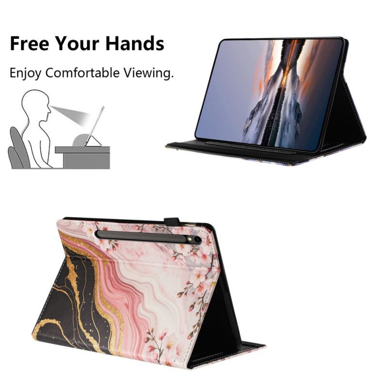 Δερματινη Θηκη Samsung Galaxy Tab S10 Fe Σχέδιο Με Μάρμαρο Και Λουλούδια