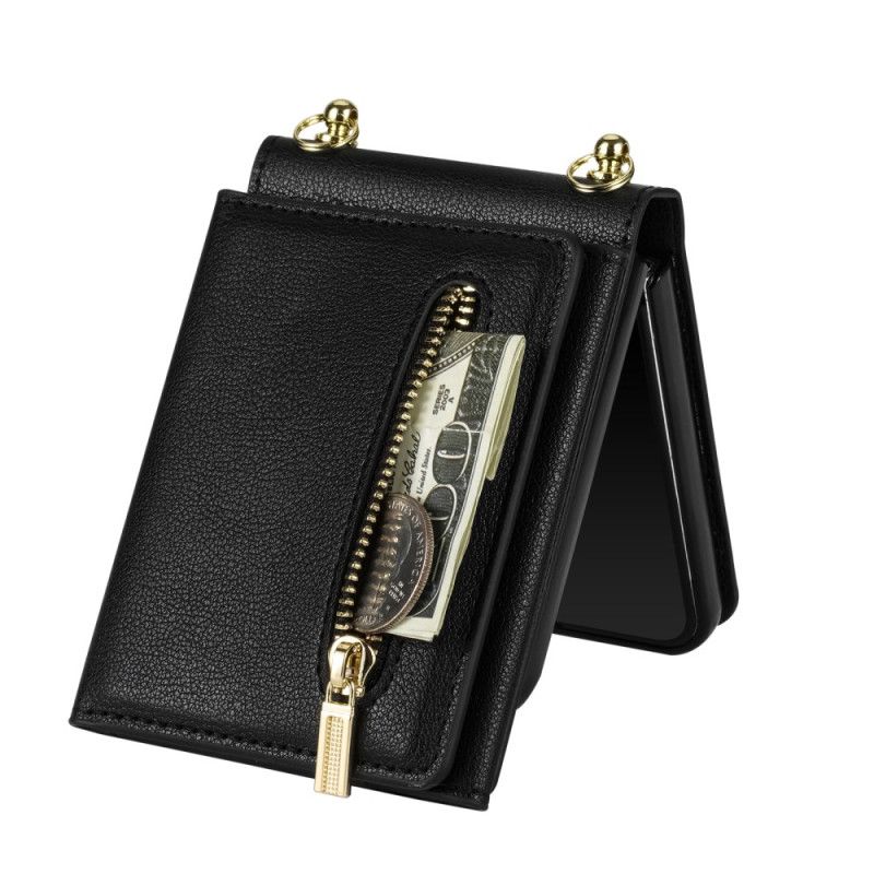 Δερματινη Θηκη Samsung Galaxy Z Flip 7 Πορτοφόλι Και Ιμάντας Ώμου Rfid Σιλικόνης