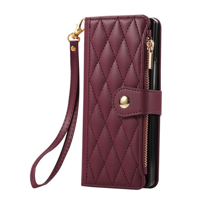 Δερματινη Θηκη Samsung Galaxy Z Fold 7 Καπιτονέ Με Λουρί Σιλικόνης