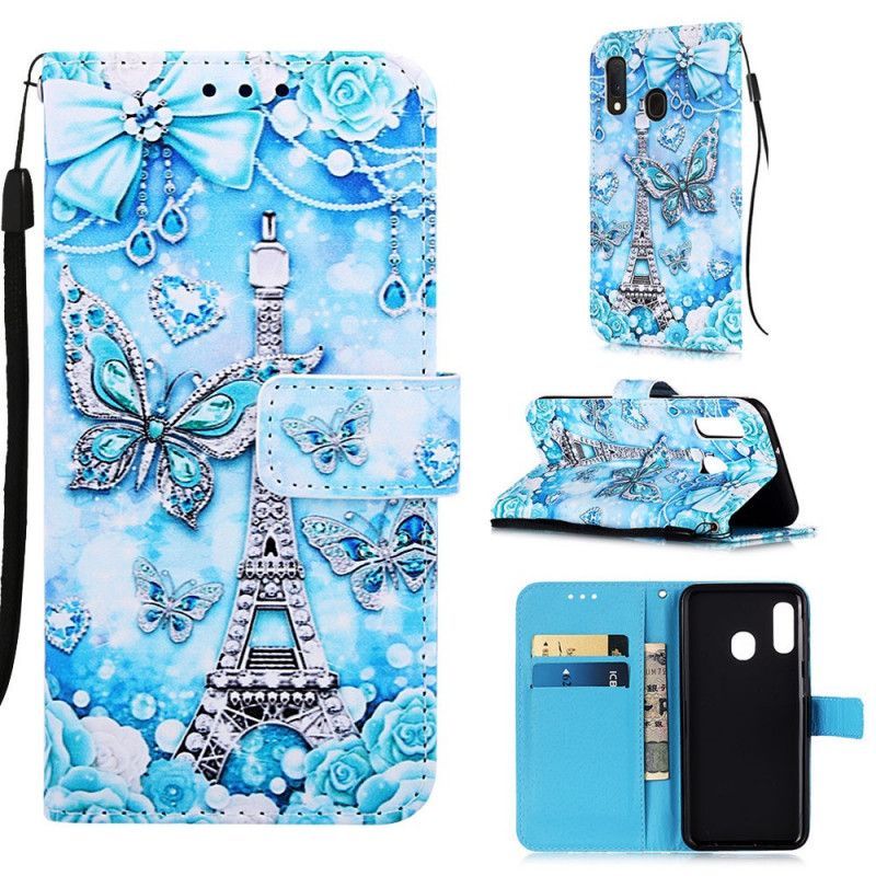 Κάλυμμα Folio Samsung Galaxy A10e Θήκες Κινητών Πεταλούδες Κορδόνι Πύργου Του Άιφελ