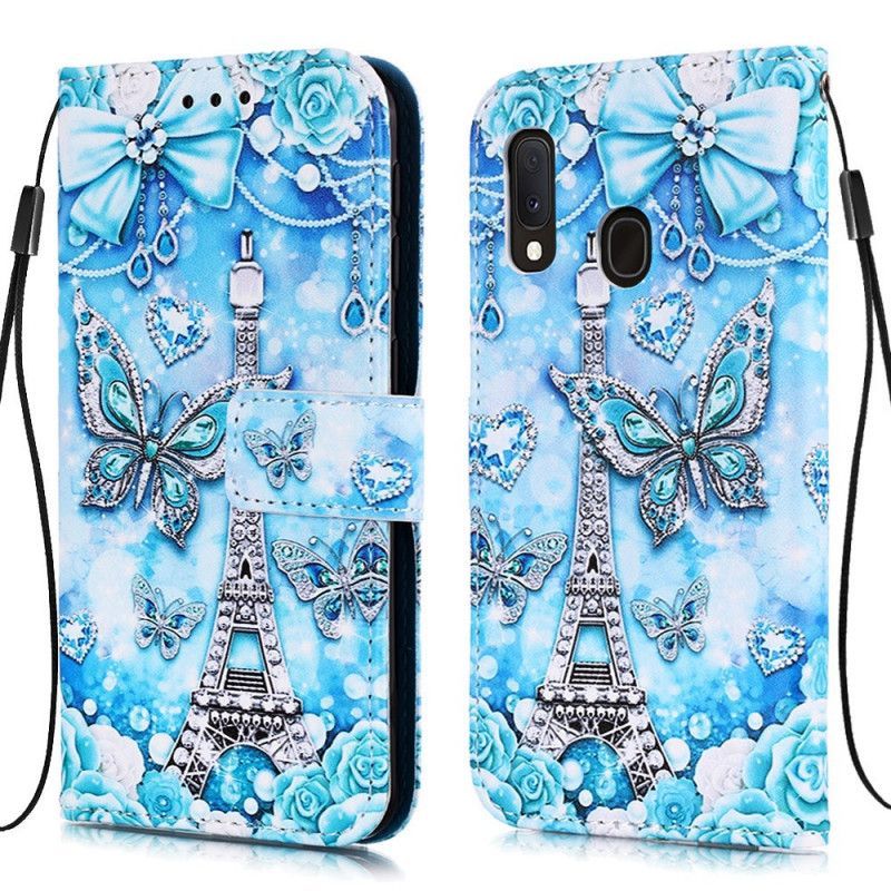 Κάλυμμα Folio Samsung Galaxy A10e Θήκες Κινητών Πεταλούδες Κορδόνι Πύργου Του Άιφελ
