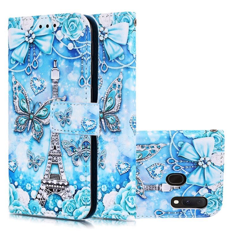 Κάλυμμα Folio Samsung Galaxy A10e Θήκες Κινητών Πεταλούδες Κορδόνι Πύργου Του Άιφελ