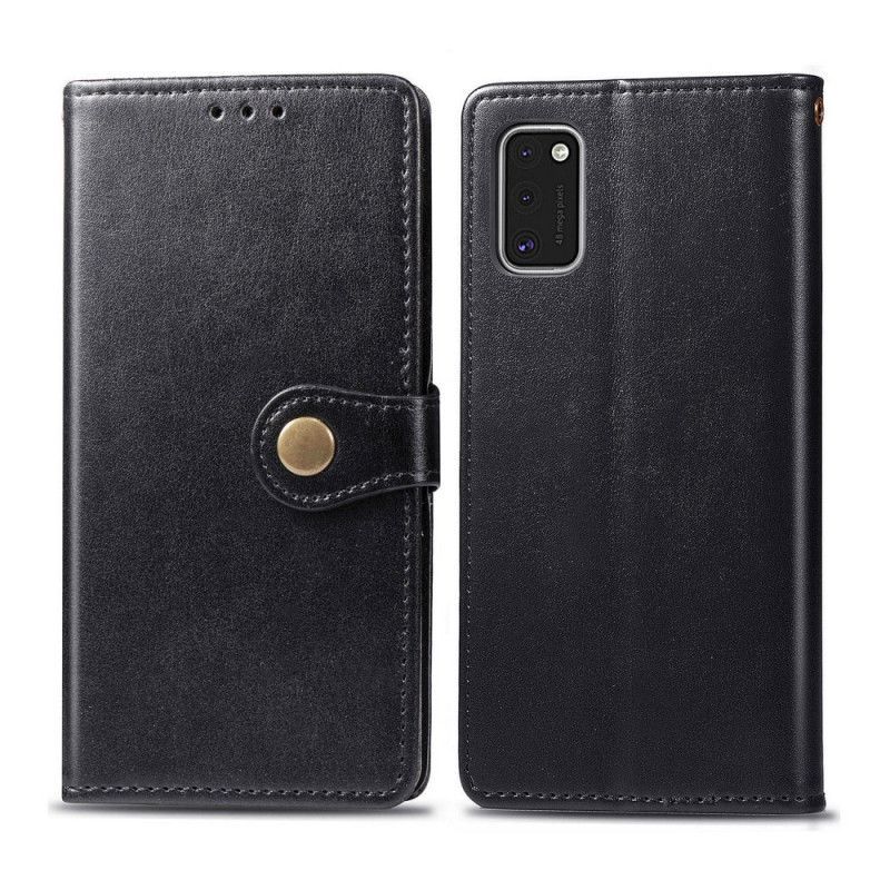 Κάλυμμα Folio Samsung Galaxy A41 Μαύρο Απομίμηση Δέρματος Και Vintage Κούμπωμα