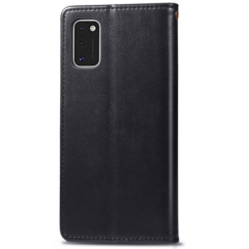 Κάλυμμα Folio Samsung Galaxy A41 Μαύρο Απομίμηση Δέρματος Και Vintage Κούμπωμα