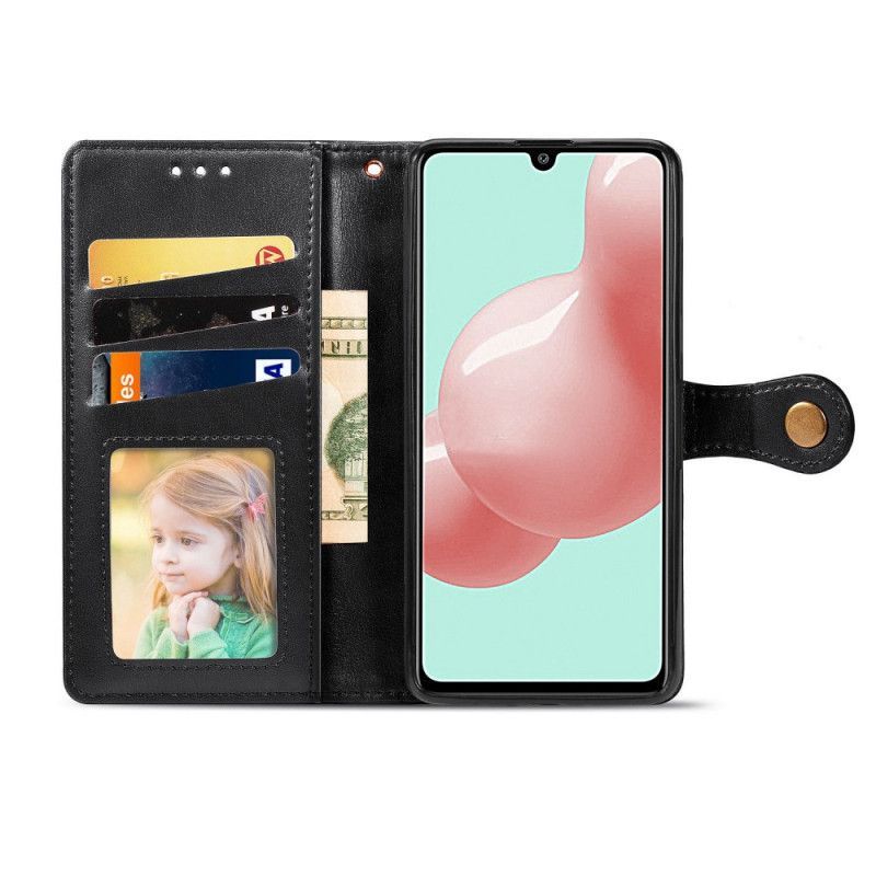Κάλυμμα Folio Samsung Galaxy A41 Μαύρο Απομίμηση Δέρματος Και Vintage Κούμπωμα