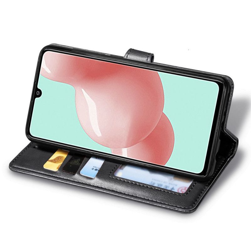 Κάλυμμα Folio Samsung Galaxy A41 Μαύρο Απομίμηση Δέρματος Και Vintage Κούμπωμα