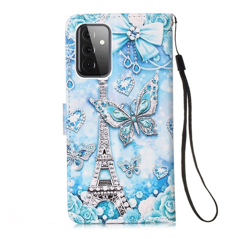 Κάλυμμα Folio Samsung Galaxy A52 4G / A52 5G Θήκες Κινητών Πεταλούδες Κορδόνι Πύργου Του Άιφελ
