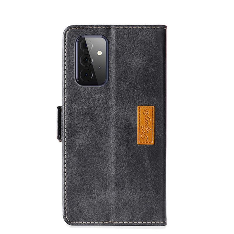 Κάλυμμα Folio Samsung Galaxy A72 4G / A72 5G Μαύρο Δίχρωμο Ψεύτικο Δέρμα