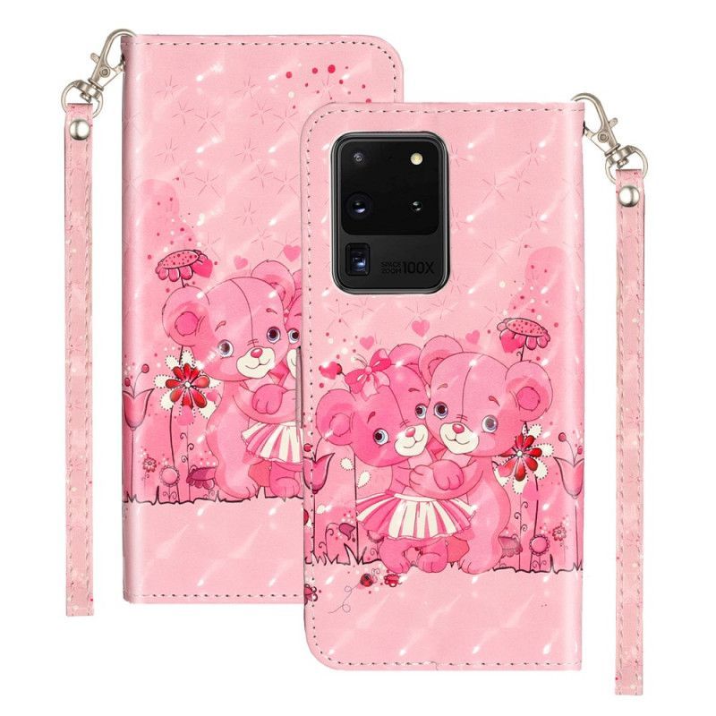 Κάλυμμα Folio Samsung Galaxy S20 Ultra Θήκες Κινητών Αρκουδάκια Με Λουράκι