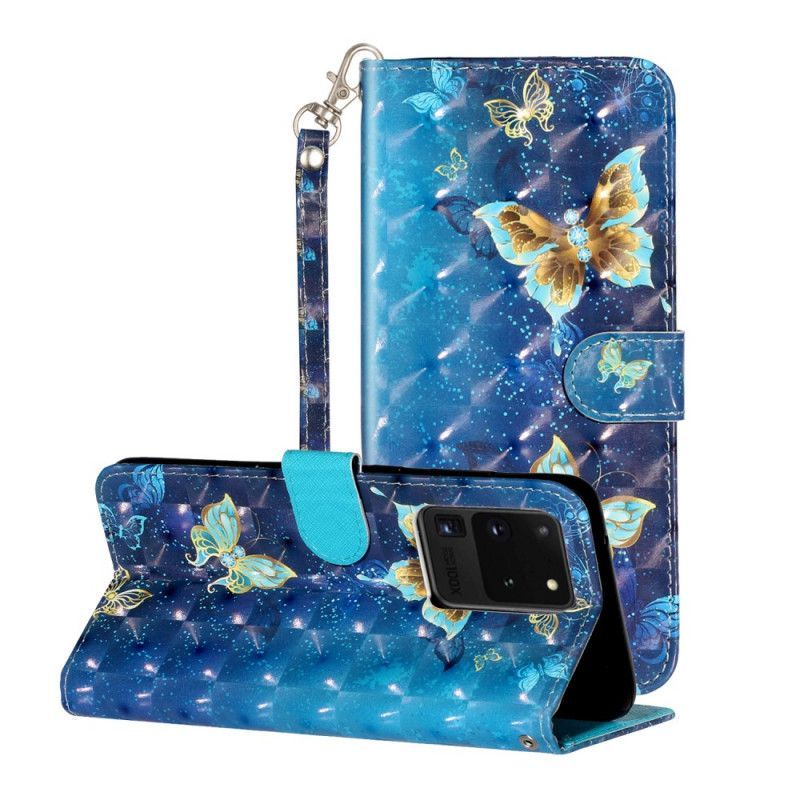 Κάλυμμα Folio Samsung Galaxy S20 Ultra Θήκες Κινητών Φωτεινό Σημείο Πεταλούδας Με Κορδόνι