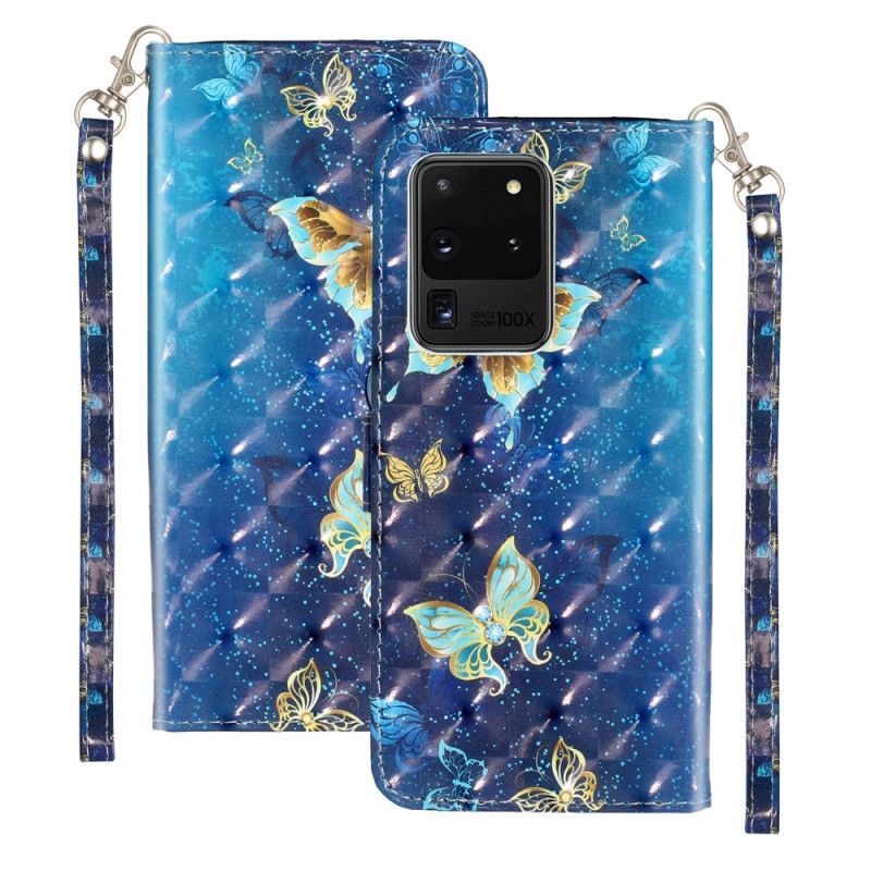 Κάλυμμα Folio Samsung Galaxy S20 Ultra Θήκες Κινητών Φωτεινό Σημείο Πεταλούδας Με Κορδόνι