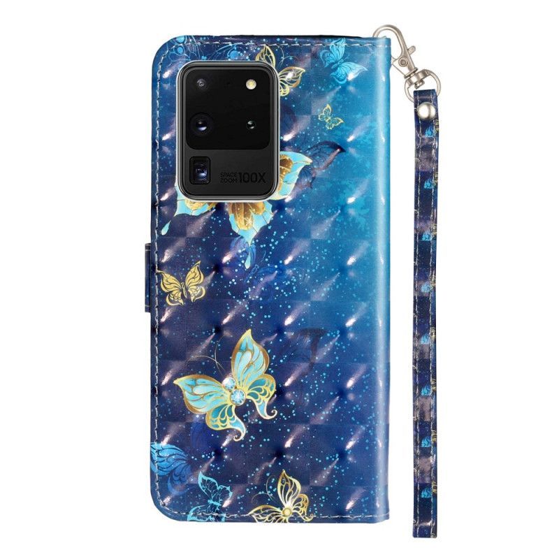 Κάλυμμα Folio Samsung Galaxy S20 Ultra Θήκες Κινητών Φωτεινό Σημείο Πεταλούδας Με Κορδόνι