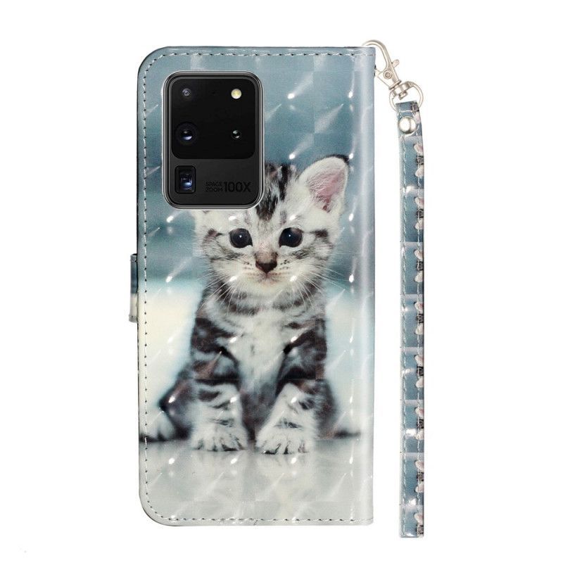 Κάλυμμα Folio Samsung Galaxy S20 Ultra Θήκες Κινητών Γατούλα Ελαφριά Σημεία Με Λουράκι