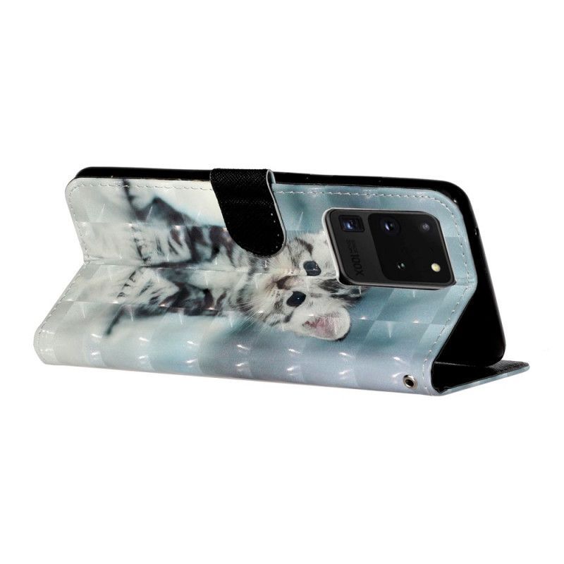 Κάλυμμα Folio Samsung Galaxy S20 Ultra Θήκες Κινητών Γατούλα Ελαφριά Σημεία Με Λουράκι