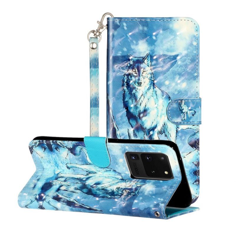 Κάλυμμα Folio Samsung Galaxy S20 Ultra Θήκες Κινητών Κηλίδες Λουριού Φωτός Λύκου
