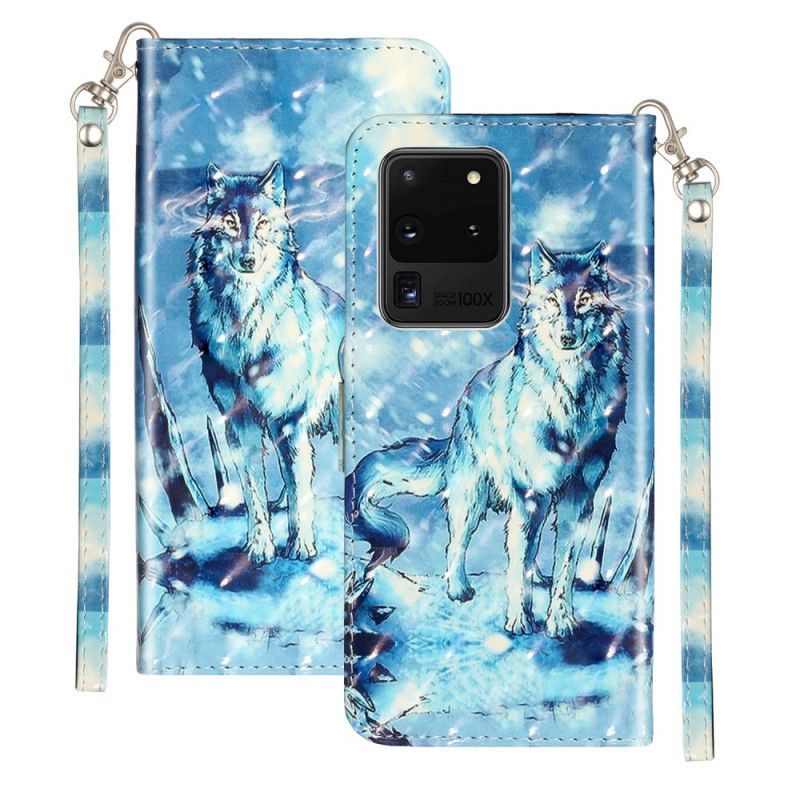 Κάλυμμα Folio Samsung Galaxy S20 Ultra Θήκες Κινητών Κηλίδες Λουριού Φωτός Λύκου