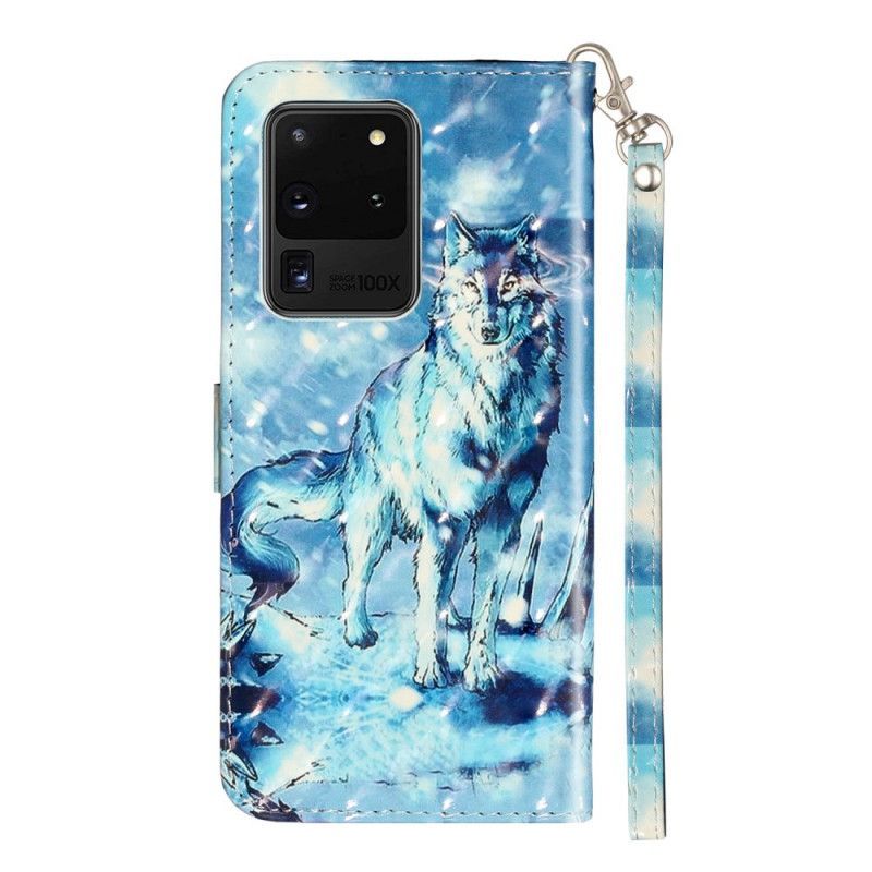Κάλυμμα Folio Samsung Galaxy S20 Ultra Θήκες Κινητών Κηλίδες Λουριού Φωτός Λύκου
