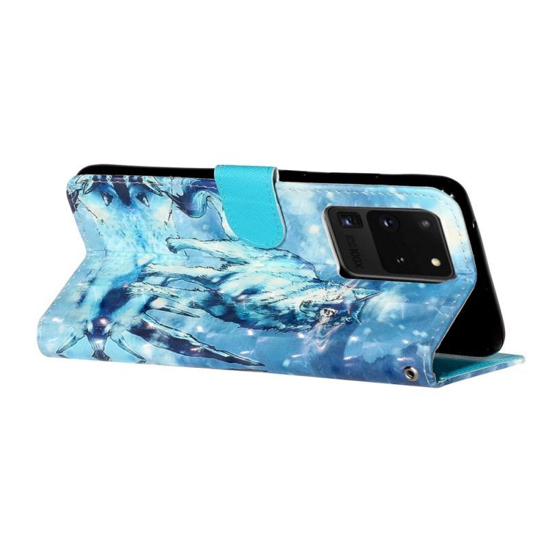 Κάλυμμα Folio Samsung Galaxy S20 Ultra Θήκες Κινητών Κηλίδες Λουριού Φωτός Λύκου