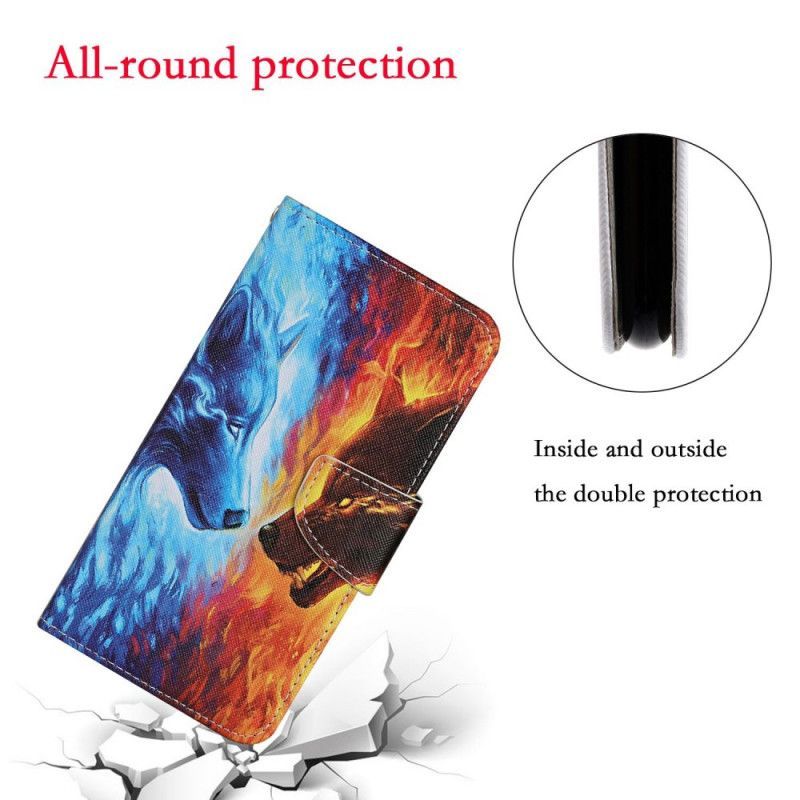 Κάλυμμα Folio Samsung Galaxy S20 Ultra Θήκες Κινητών Λύκος Πόλεμος Με Κορδόνι
