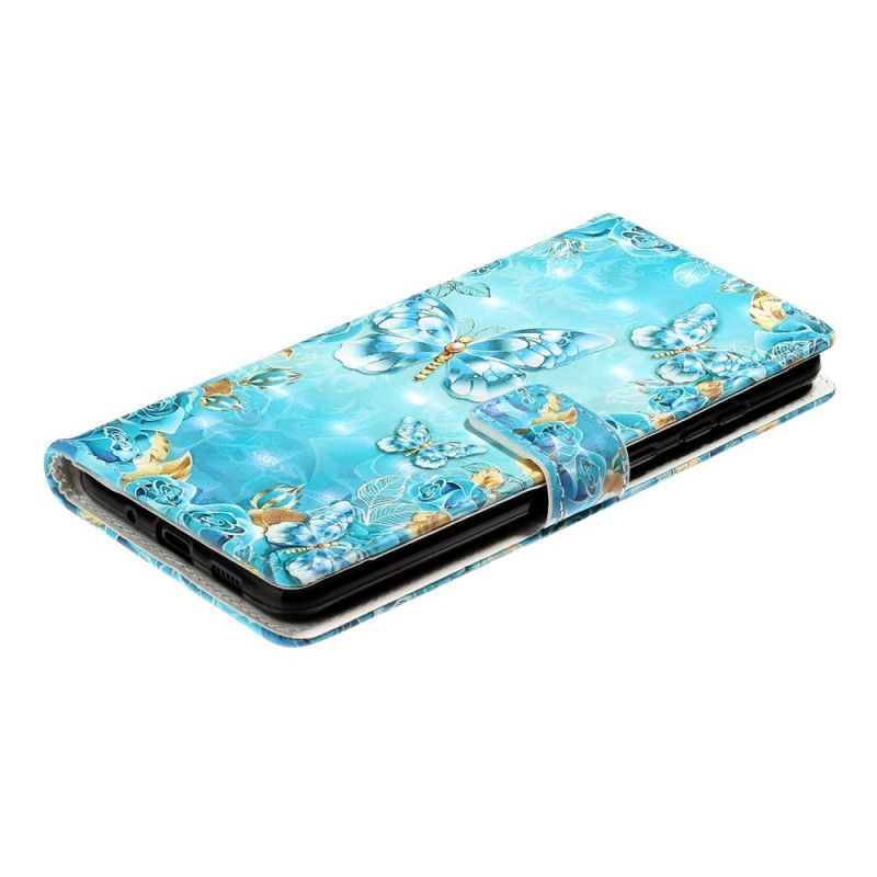 Κάλυμμα Folio Samsung Galaxy S20 Ultra Θήκες Κινητών Πεταλούδες Και Λουλούδια Σε Μπλε Φόντο
