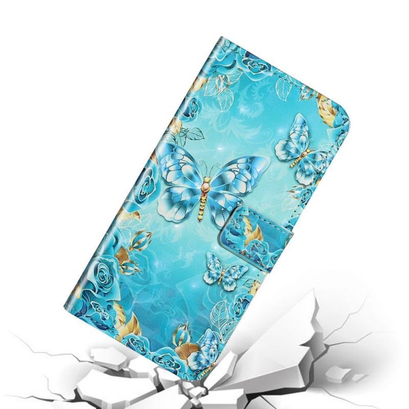 Κάλυμμα Folio Samsung Galaxy S20 Ultra Θήκες Κινητών Πεταλούδες Και Λουλούδια Σε Μπλε Φόντο