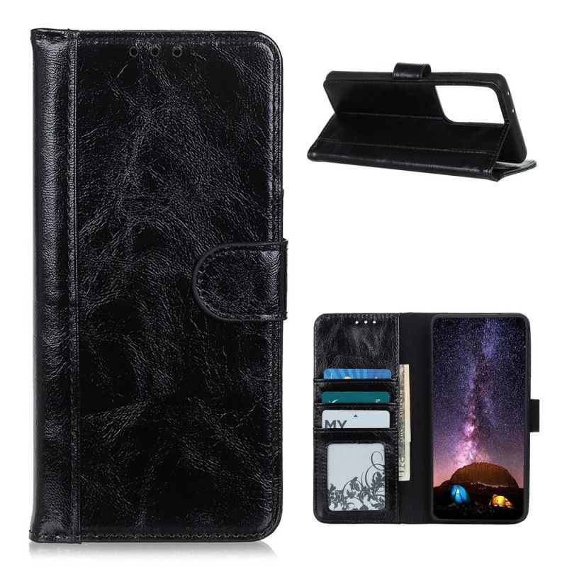 Κάλυμμα Folio Samsung Galaxy S21 Ultra 5G Μαύρο Σπαστό Γυαλιστερό Δέρμα