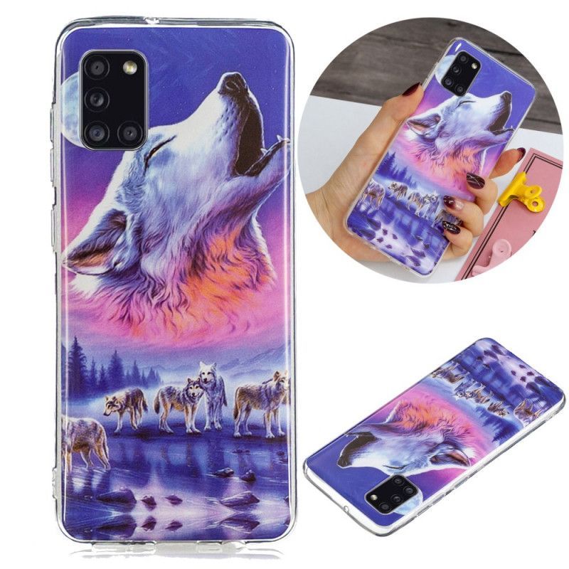 Κάλυμμα Για Samsung Galaxy A31 Μαύρο Φθορίζουσα Σειρά Λύκων