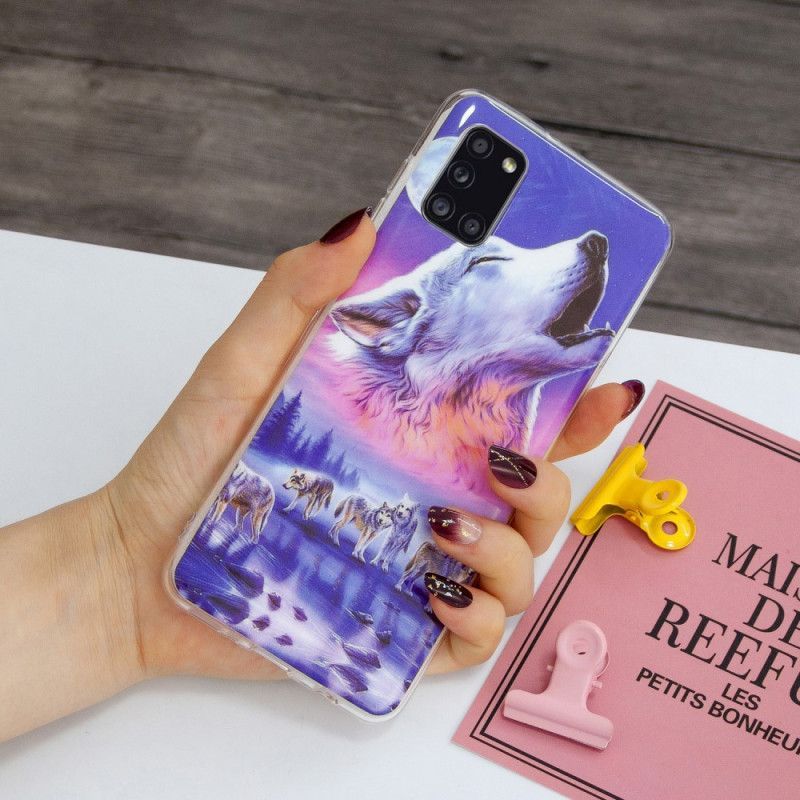 Κάλυμμα Για Samsung Galaxy A31 Μαύρο Φθορίζουσα Σειρά Λύκων