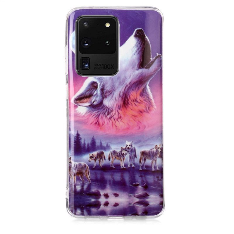 Κάλυμμα Για Samsung Galaxy S20 Ultra Λευκό Φθορίζουσα Σειρά Λύκων