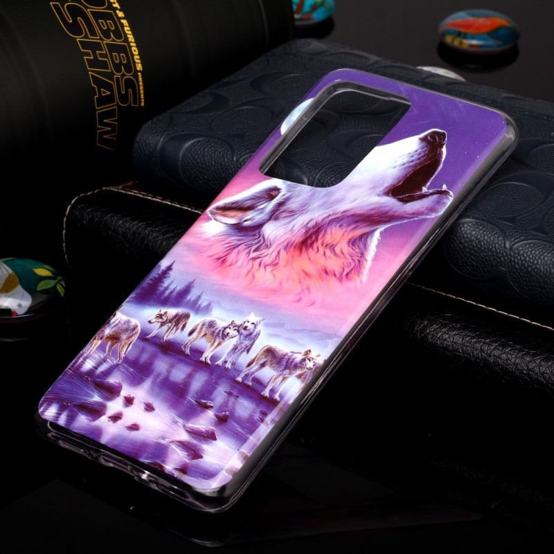 Κάλυμμα Για Samsung Galaxy S20 Ultra Λευκό Φθορίζουσα Σειρά Λύκων
