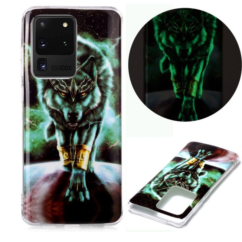 Κάλυμμα Για Samsung Galaxy S20 Ultra Λευκό Φθορίζουσα Σειρά Λύκων