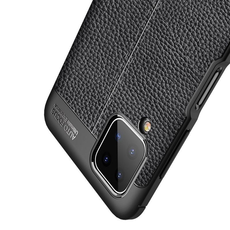 Κάλυμμα Samsung Galaxy A12 Μαύρο Εφέ Δέρματος Λίτσι Διπλής Γραμμής σιλικόνης