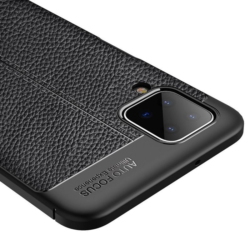 Κάλυμμα Samsung Galaxy A12 Μαύρο Εφέ Δέρματος Λίτσι Διπλής Γραμμής σιλικόνης