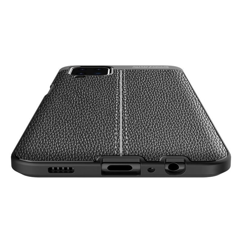 Κάλυμμα Samsung Galaxy A12 Μαύρο Εφέ Δέρματος Λίτσι Διπλής Γραμμής σιλικόνης