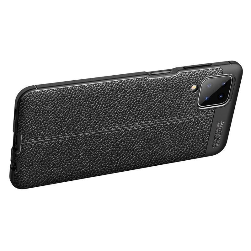 Κάλυμμα Samsung Galaxy A12 Μαύρο Εφέ Δέρματος Λίτσι Διπλής Γραμμής σιλικόνης