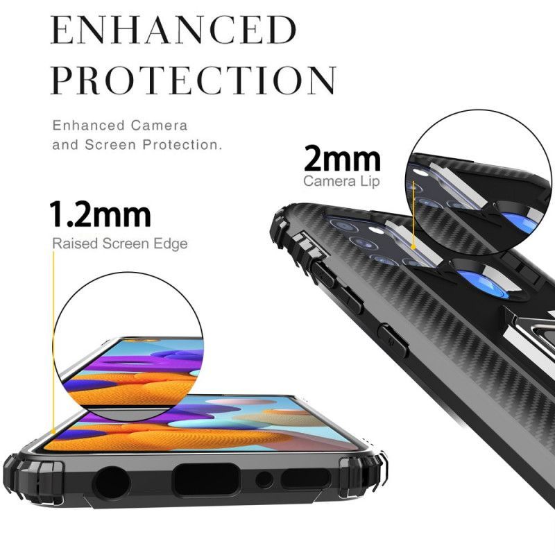Κάλυμμα Samsung Galaxy A21s Μαύρο Δακτύλιος Και Ανθρακονήματα