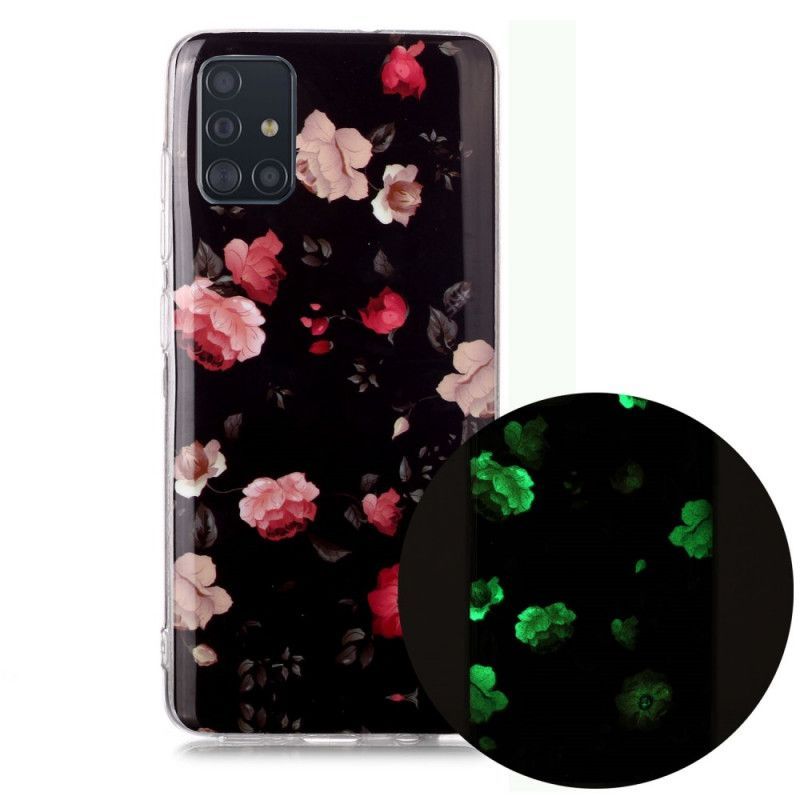 Κάλυμμα Samsung Galaxy A51 Μαύρο Φθορίζουσα Σειρά Λουλουδιών