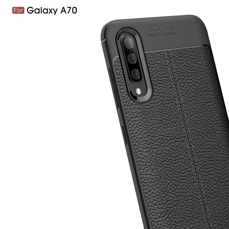 Κάλυμμα Samsung Galaxy A70 Μαύρο Εφέ Από Δέρμα Λίτσι Διπλής Γραμμής