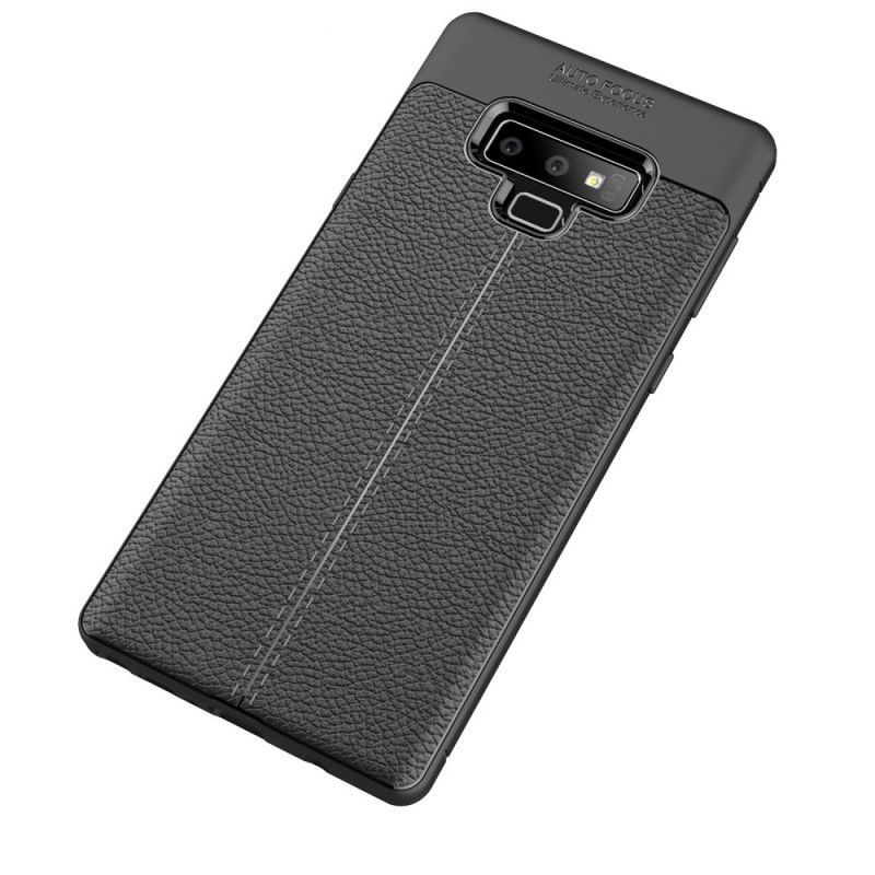 Κάλυμμα Samsung Galaxy Note 9 Μαύρο Εφέ Από Δέρμα Λίτσι Διπλής Γραμμής
