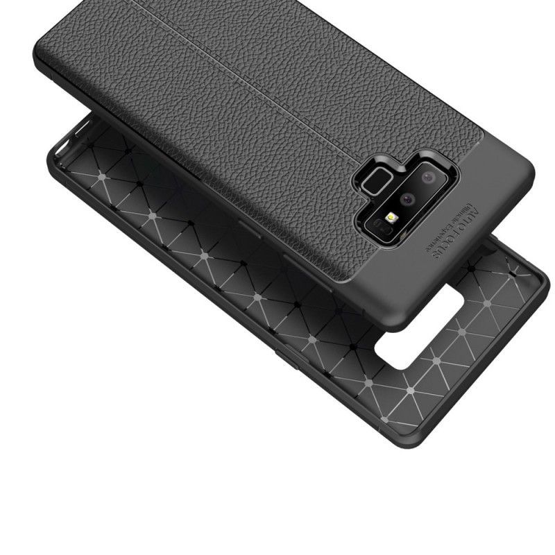 Κάλυμμα Samsung Galaxy Note 9 Μαύρο Εφέ Από Δέρμα Λίτσι Διπλής Γραμμής