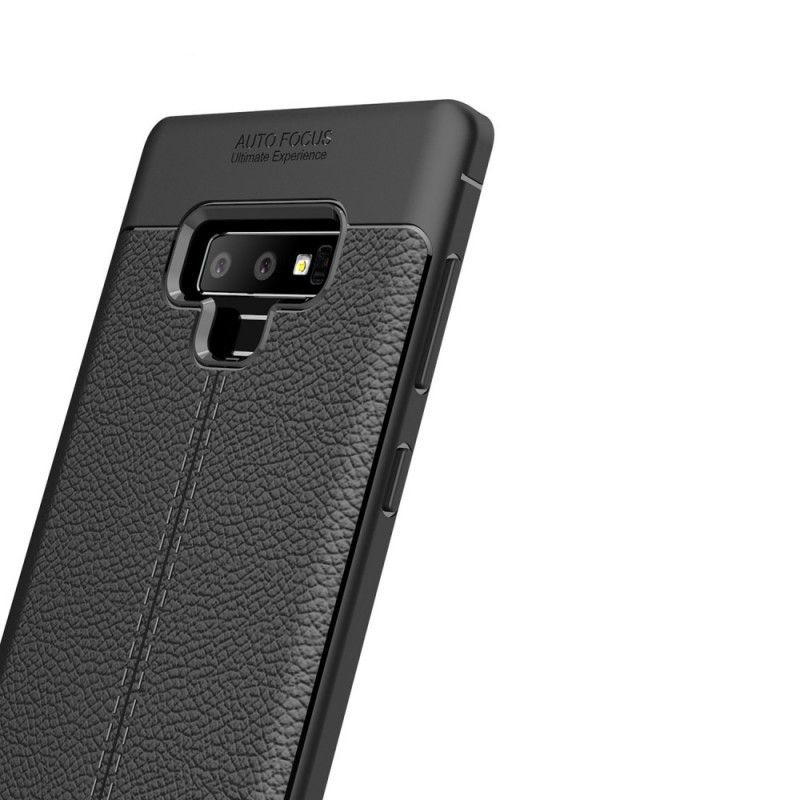 Κάλυμμα Samsung Galaxy Note 9 Μαύρο Εφέ Από Δέρμα Λίτσι Διπλής Γραμμής