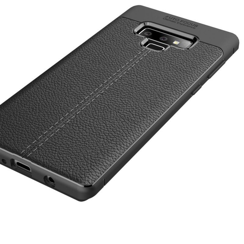 Κάλυμμα Samsung Galaxy Note 9 Μαύρο Εφέ Από Δέρμα Λίτσι Διπλής Γραμμής