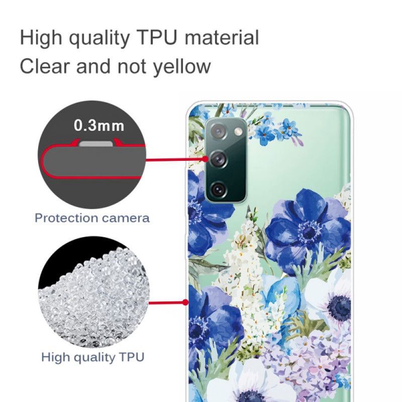 Κάλυμμα Samsung Galaxy S20 FE Χωρίς Ραφή Ακουαρέλα Μπλε Λουλούδια