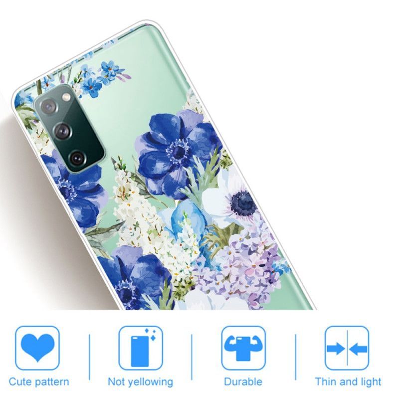 Κάλυμμα Samsung Galaxy S20 FE Χωρίς Ραφή Ακουαρέλα Μπλε Λουλούδια
