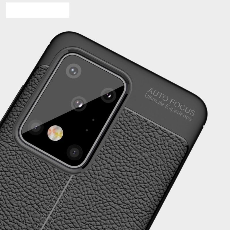 Κάλυμμα Samsung Galaxy S20 Ultra Μαύρο Εφέ Από Δέρμα Λίτσι Διπλής Γραμμής